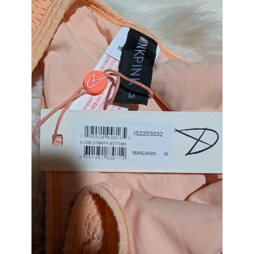 MINKPINK Eloise‎ Strappy Bikini Bottoms Textured Swimsuit Mandarin Orange M NWT